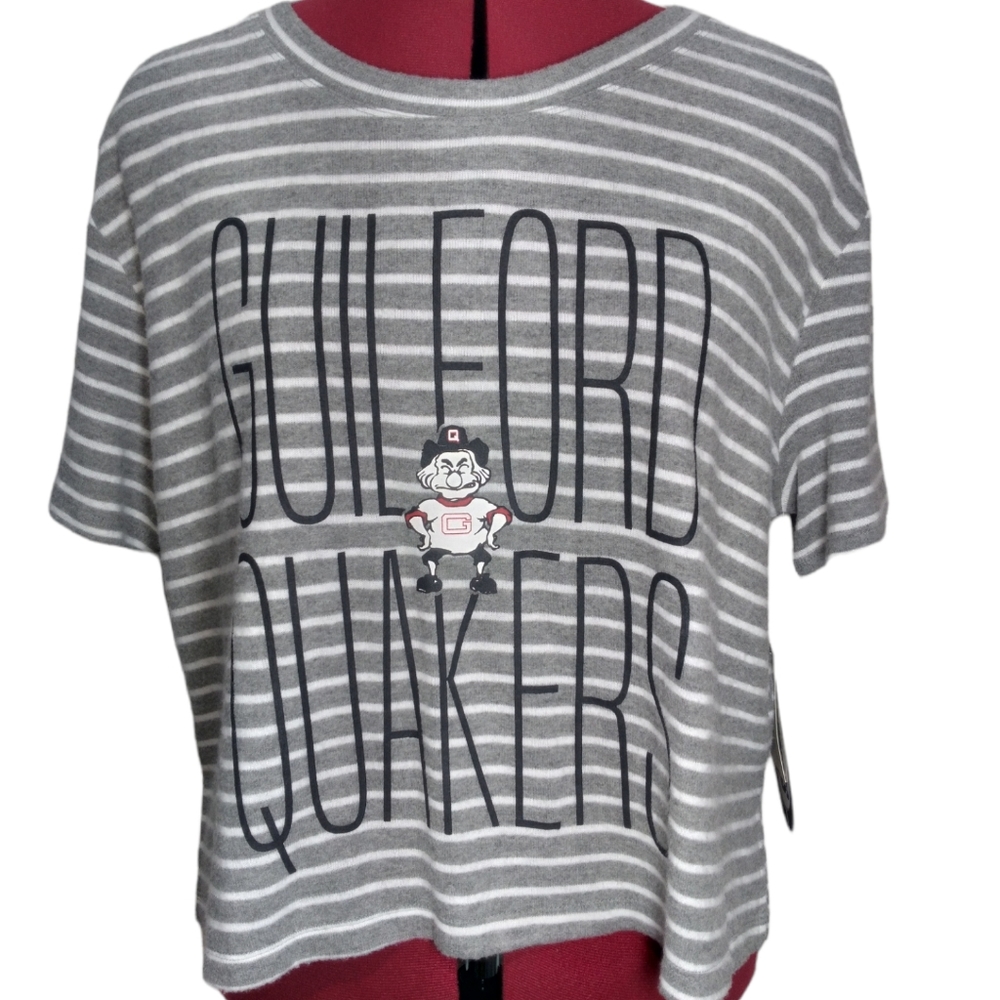 Guilford Quakers New Fleece Striped Oversized Crop Grey Top Shirt Large